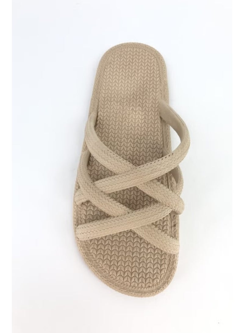 Gezer Women's Wicker Look Summer Pool Sea Bath Beach and Daily Slippers - Gold Step Shoes - Image 2